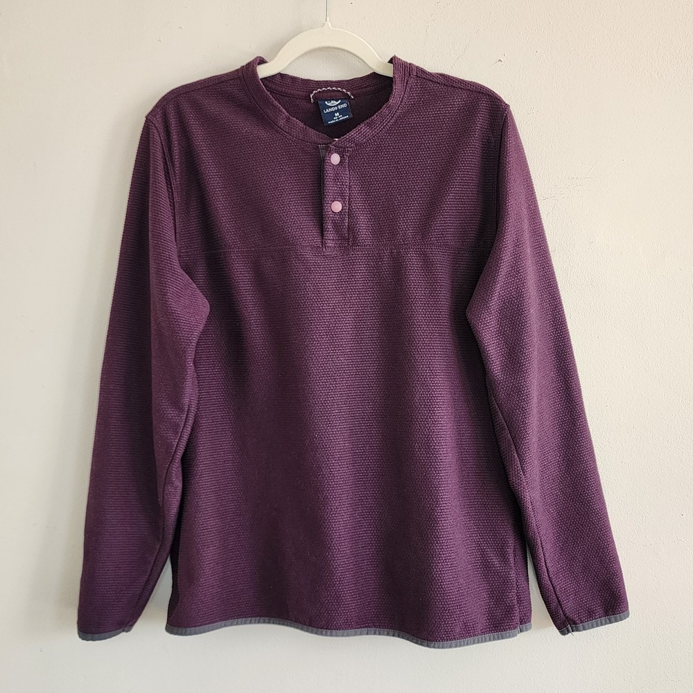 Lands End Mens Henley Fleeced Top Size M Classic Casual Cozy Loungewear Outdoor